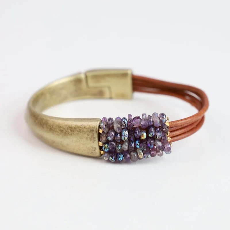 Hand Stitched Faceted Coated Amethyst 1/2 Cuff