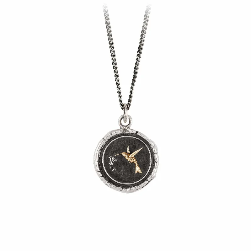 Hummingbird 14K Gold On Silver Talisman Necklace