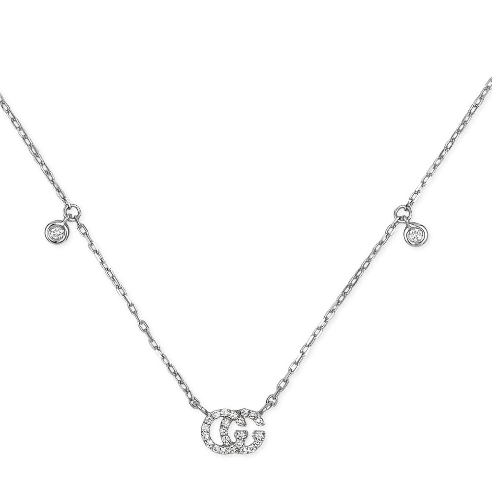 Gucci 18K White Gold GG Running Diamond Necklace