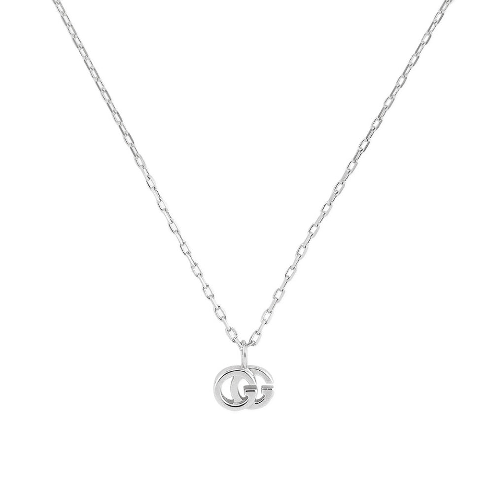 Gucci 18K White Gold GG Running Necklace with Diamond, 16 inch