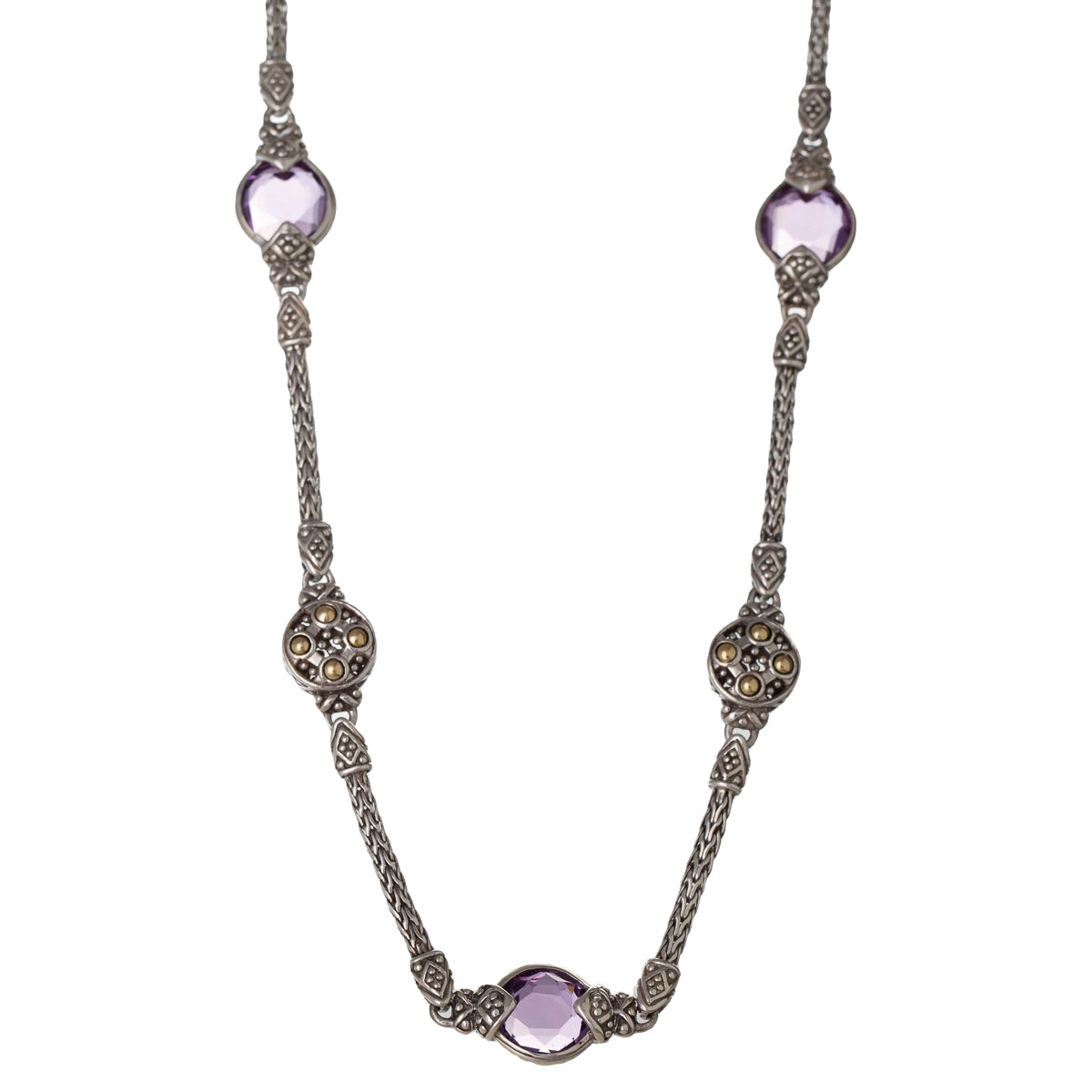 John Hardy Sterling Silver and 18K Gold Amethyst Necklace (Estate)