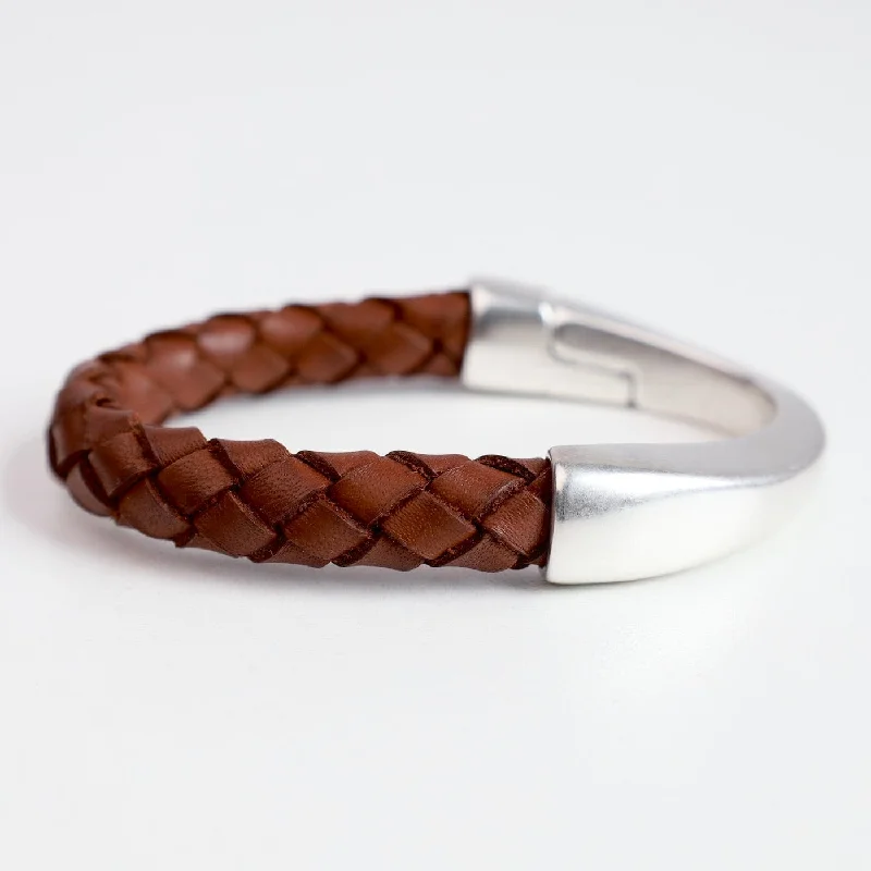 Larger Unisex Size Braided Italian Leather 1/2 Cuff