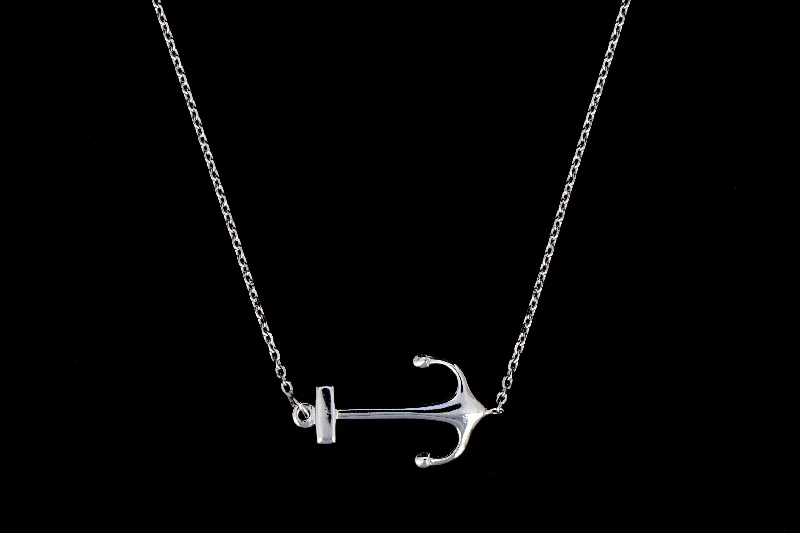 New 14K White Gold Anchor Necklace