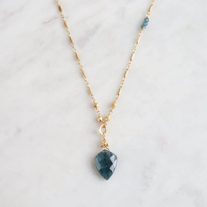 Simple Kyanite Spade on Gold Filled Chain Necklace