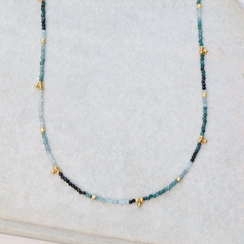 Tiny Gold Balls Charm Necklace in Grandidierite