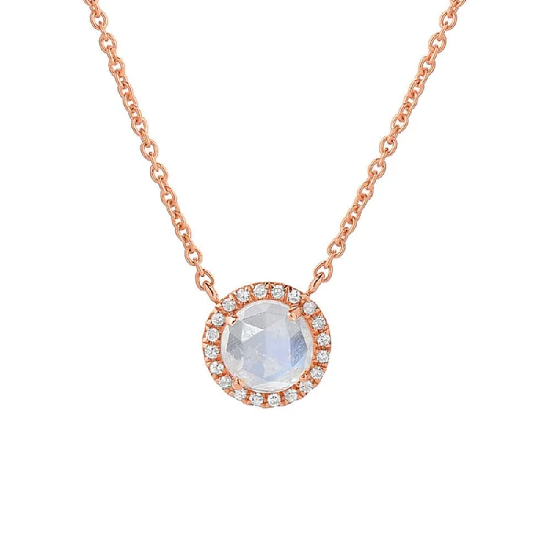 14k Rose Gold Necklace with Rose-cut Rainbow Moonstone