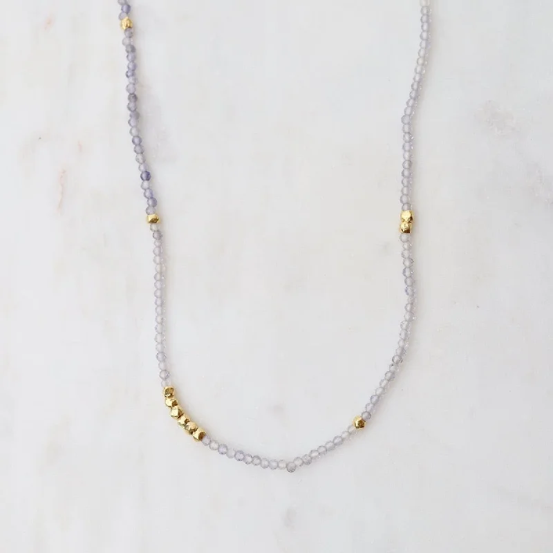 Tiny Iolite & Gold Nugget Beaded Necklace