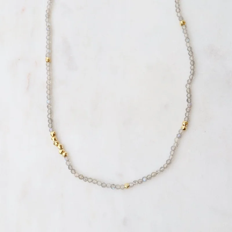 Tiny Labradorite & Gold Nugget Beaded Necklace