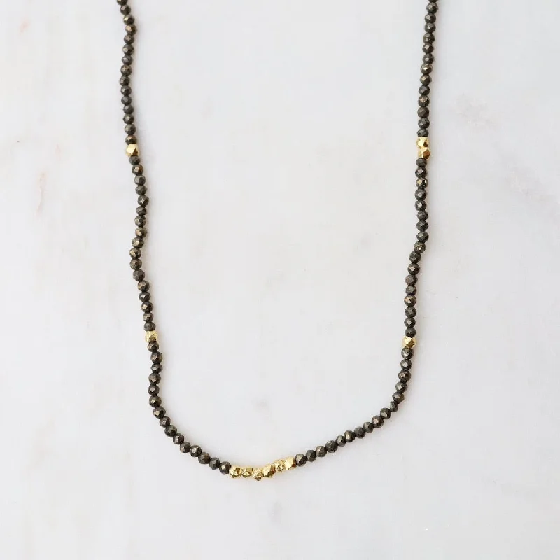 Tiny Pyrite & Gold Nugget Beaded Necklace