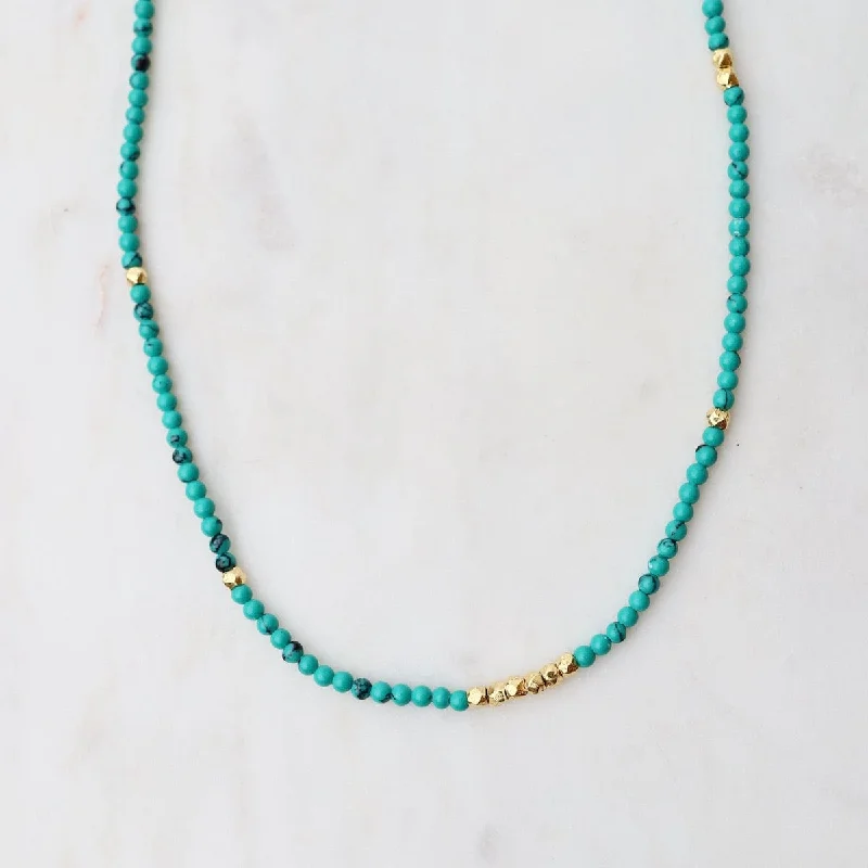 Tiny Turquoise & Gold Nugget Beaded Necklace