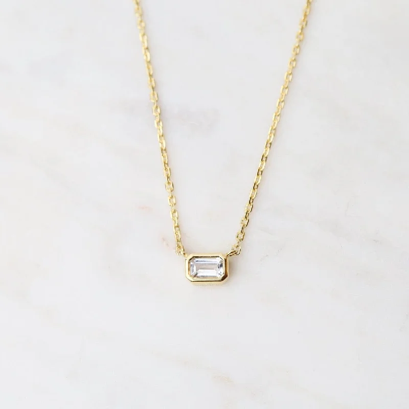 Octagon White Topaz Necklace - Gold Vermeil