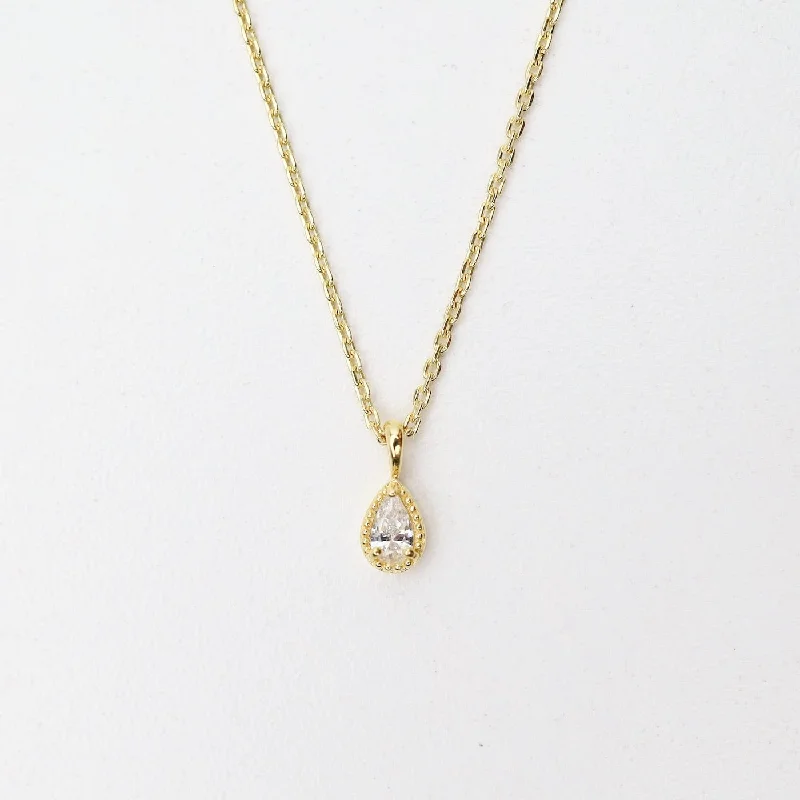 Gold Vermeil Pear Cut CZ with Milgrain Edge Necklace