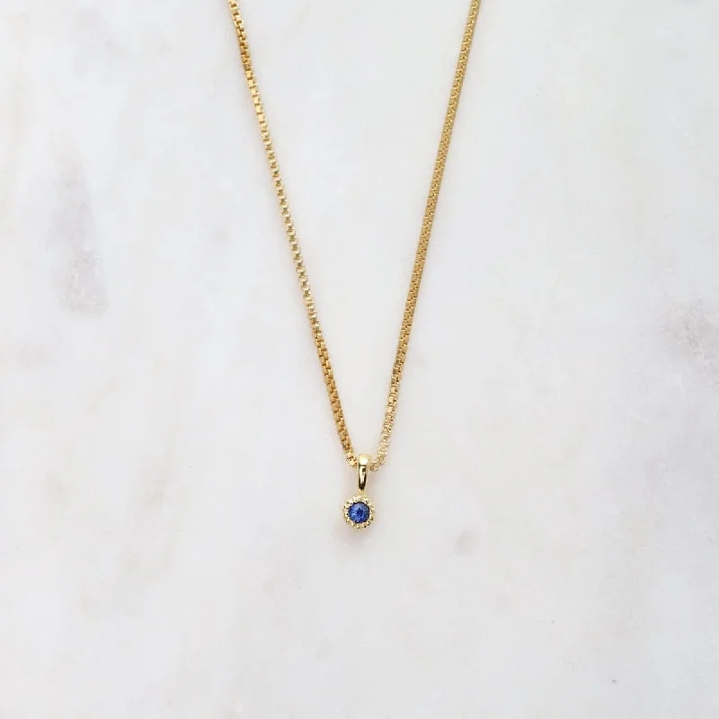 Blue Sapphire with Milgrain Edge Necklace - Gold Vermeil