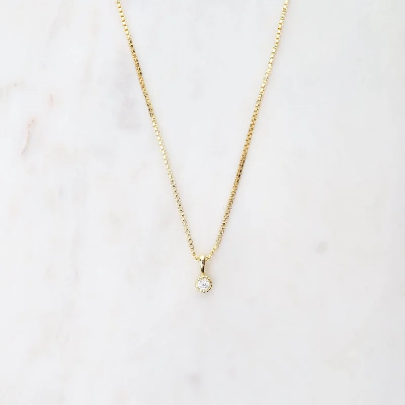 CZ with Milgrain Edge Necklace - Gold Vermeil