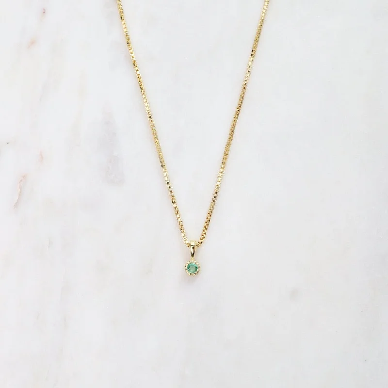 Emerald with Milgrain Edge Necklace - Gold Vermeil