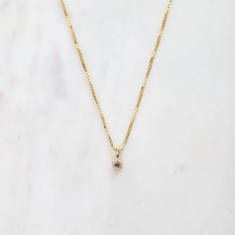 Pink Sapphire with Milgrain Edge Necklace - Gold Vermeil