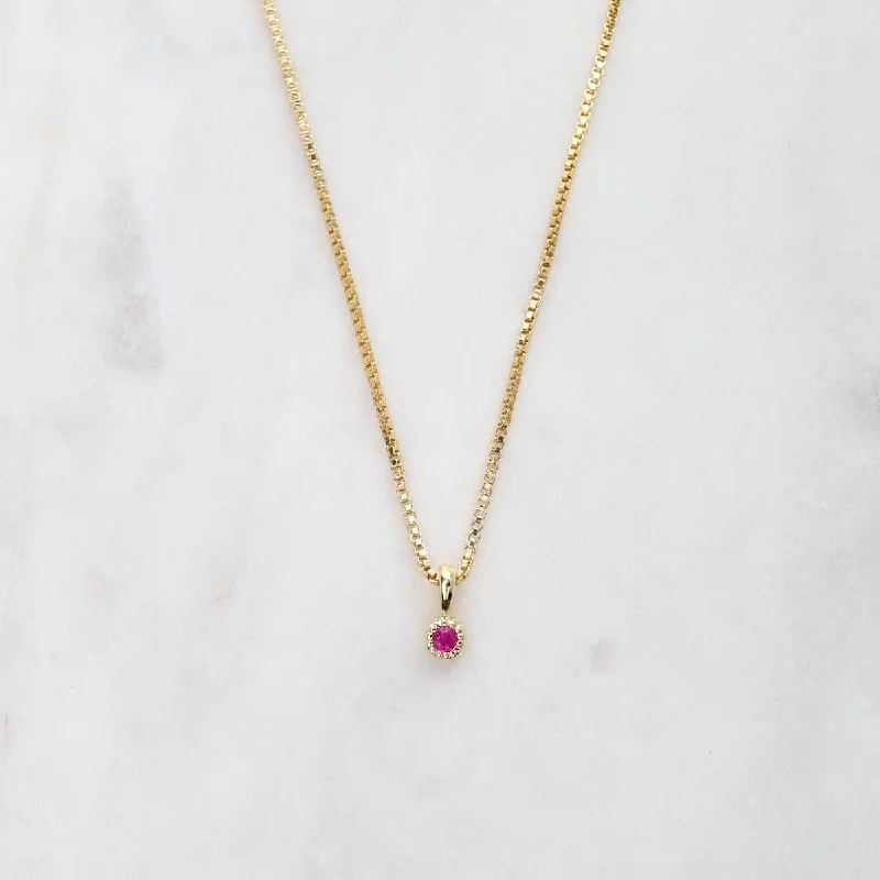 Ruby with Milgrain Edge Necklace - Gold Vermeil