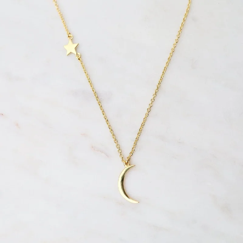 Moon & Star Necklace - Gold Vermeil