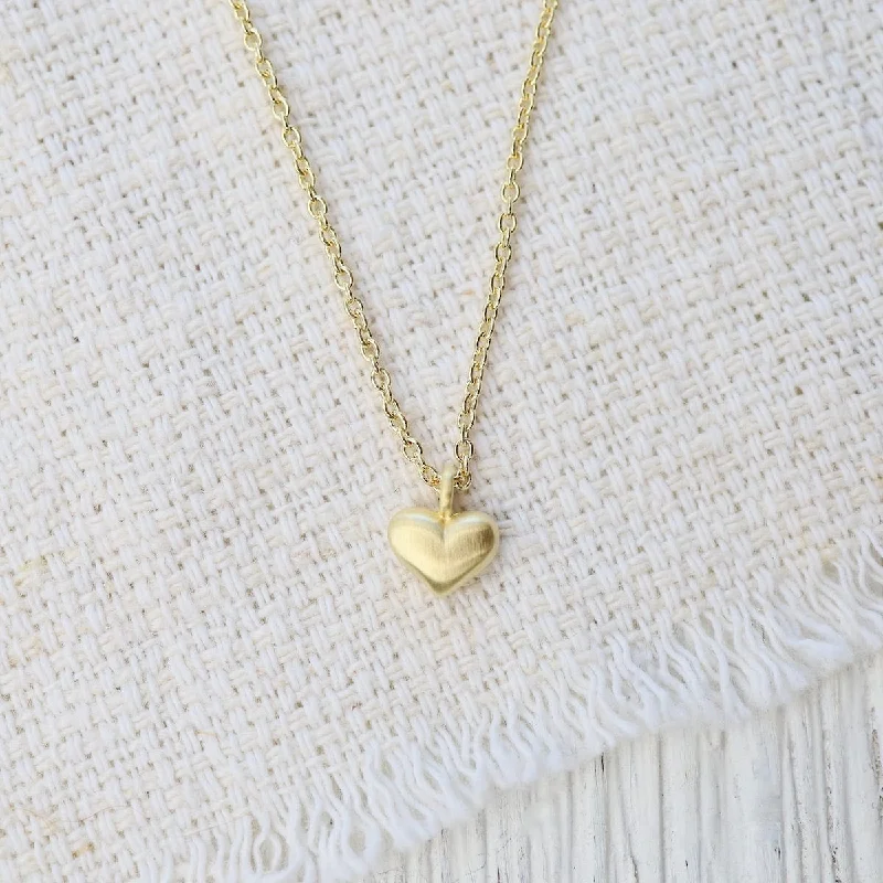 Brushed Gold Vermeil Puffy Heart Necklace