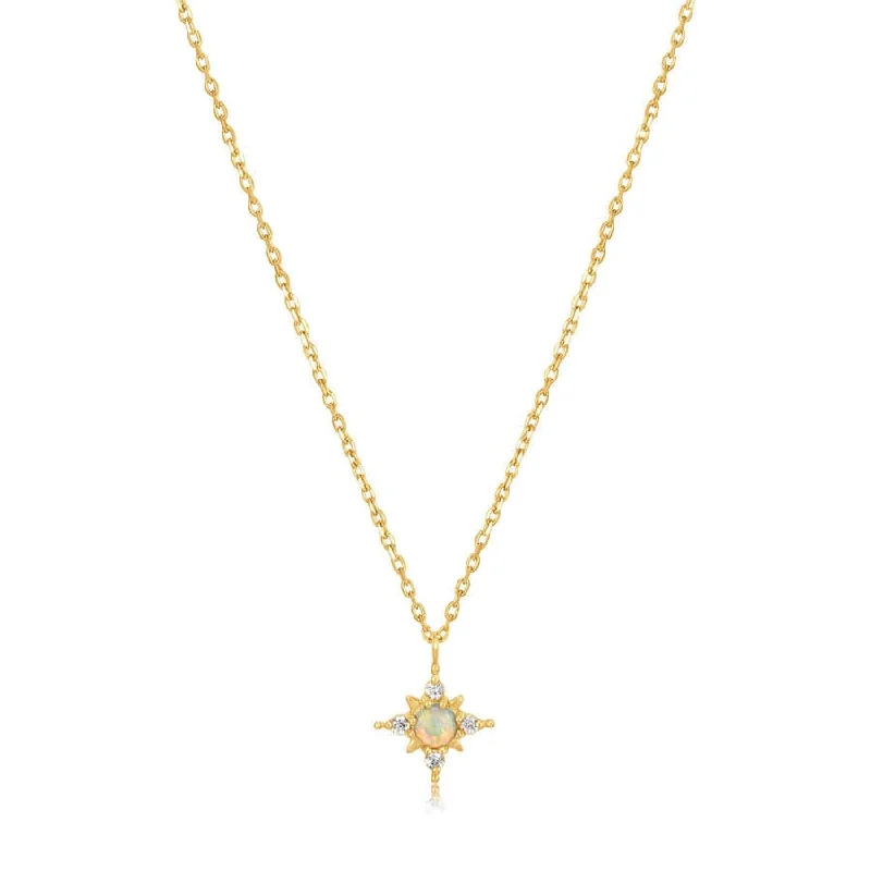 14kt Gold Opal and White Sapphire Star Necklace