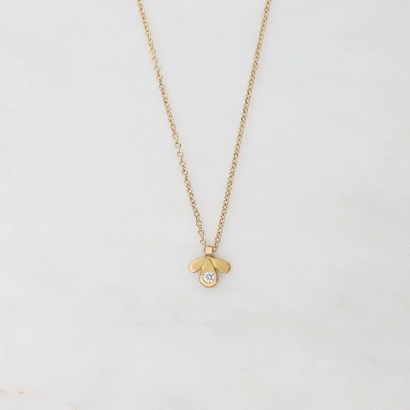 Tiny Gold Leaf Trio Necklace with Diamond