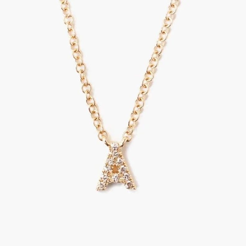 14k Yellow Gold & White Diamond Initial Necklace