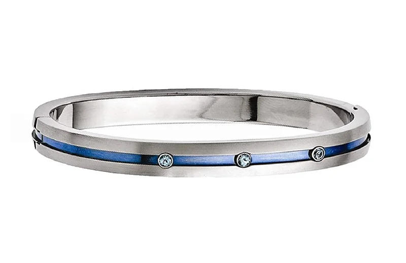 Radiance Collection Grey and Blue Titanium Blue Topaz Hinged Bangle Bracelet. 7.5"