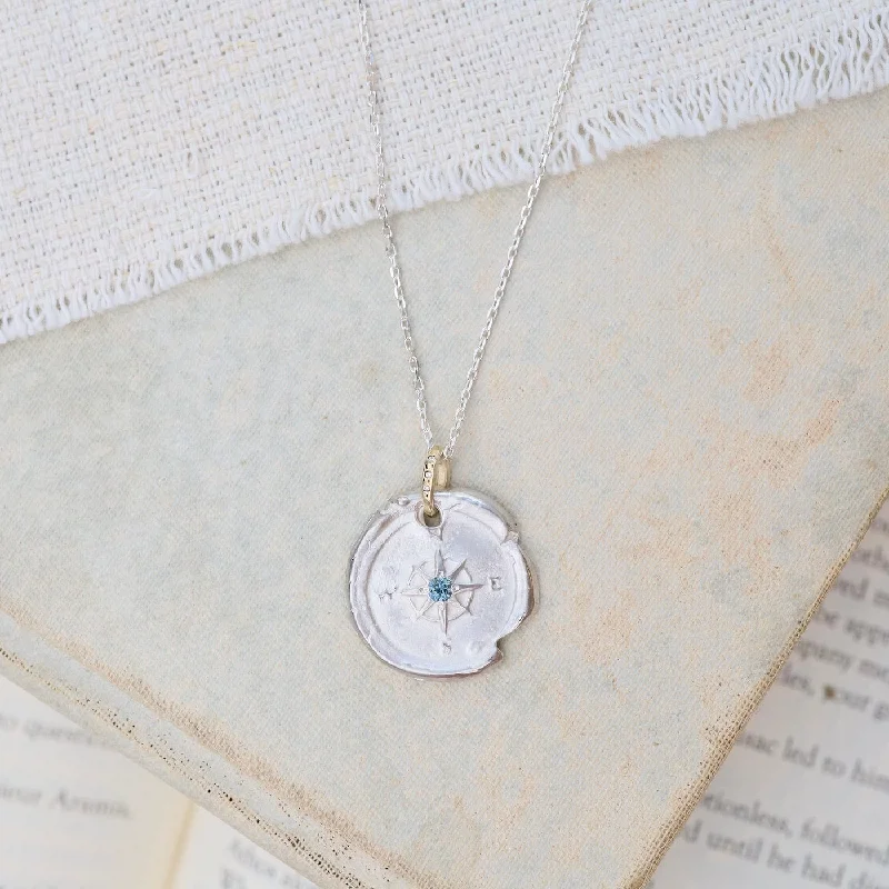 Sterling Silver & 14k Gold Compass Necklace with Montana Sapphire