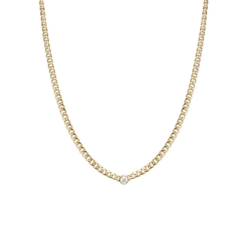 14K Gold Small Curb Chain Necklace with Floating Diamond Necklace