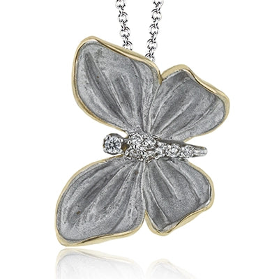 Simon G 18K White & Yellow Gold Butterfly Necklace, Diamonds down Center